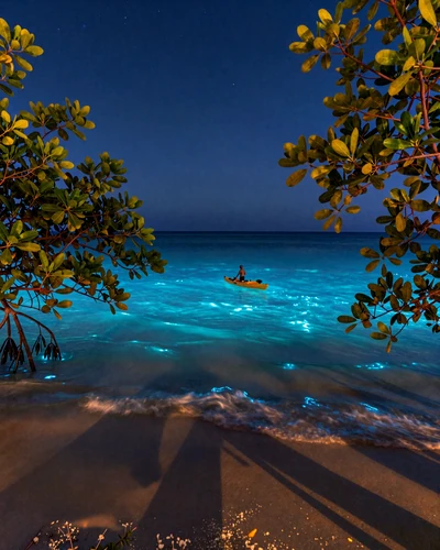 Magical bioluminescent bay in Vieques Puerto Rico glowing at night - one of the most romantic date spots on Earth