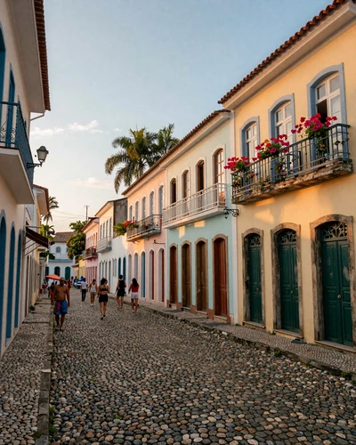 Colorful Pelourinho historic district in Salvador Bahia Brazil with colonial architecture